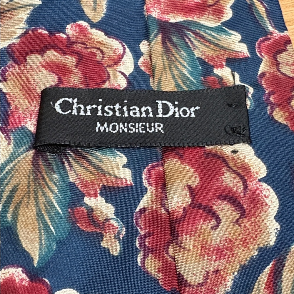 Christian Dior Navy Tie with Red Floral and Gold and Blue Accents - Picture 3 of 5